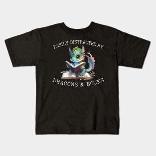 Easily Distracted By Dragons And Books Introvert Kids T-Shirt